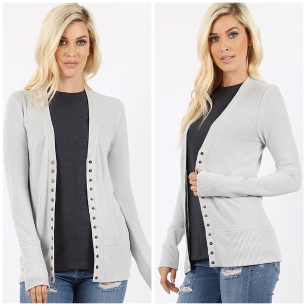 Olive Snap Button Long Sleeve Cardigan - Picture 4 of 8